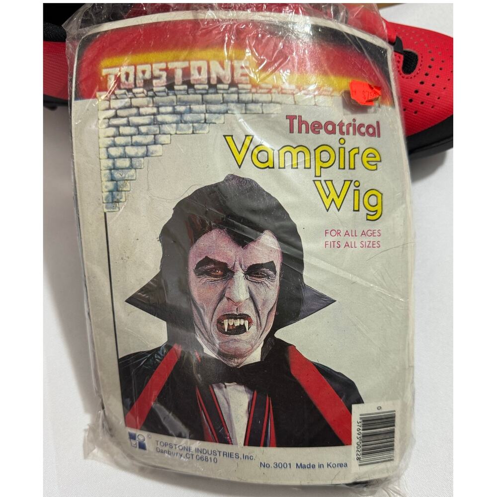 Vintage 80s 90s Topstone Vampire Wig Demented Dentists Dracula Dentures Combo